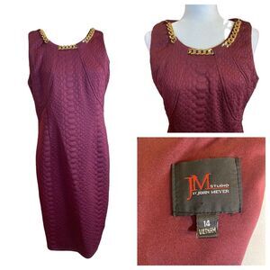 JM‎ Studio By John Meyer Dress Women 14 Burgundy Pebble Quilted Sleeveless Chain